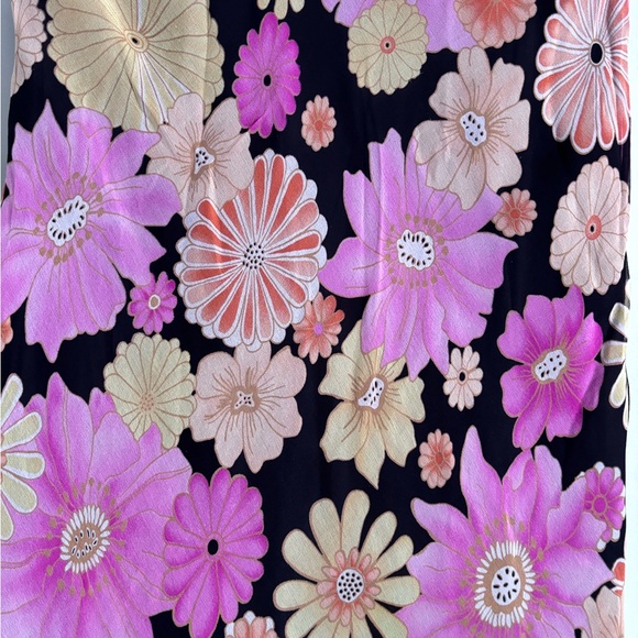 Allison Taylor Black and Pink Floral Silk Midi Skirt Size L - Picture 2 of 7